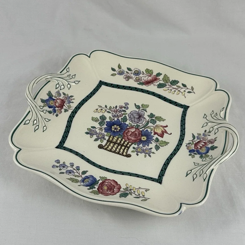Antique Wedgwood Etruria England Floral 2‎ Handle Platter 1926 EXC basket handle